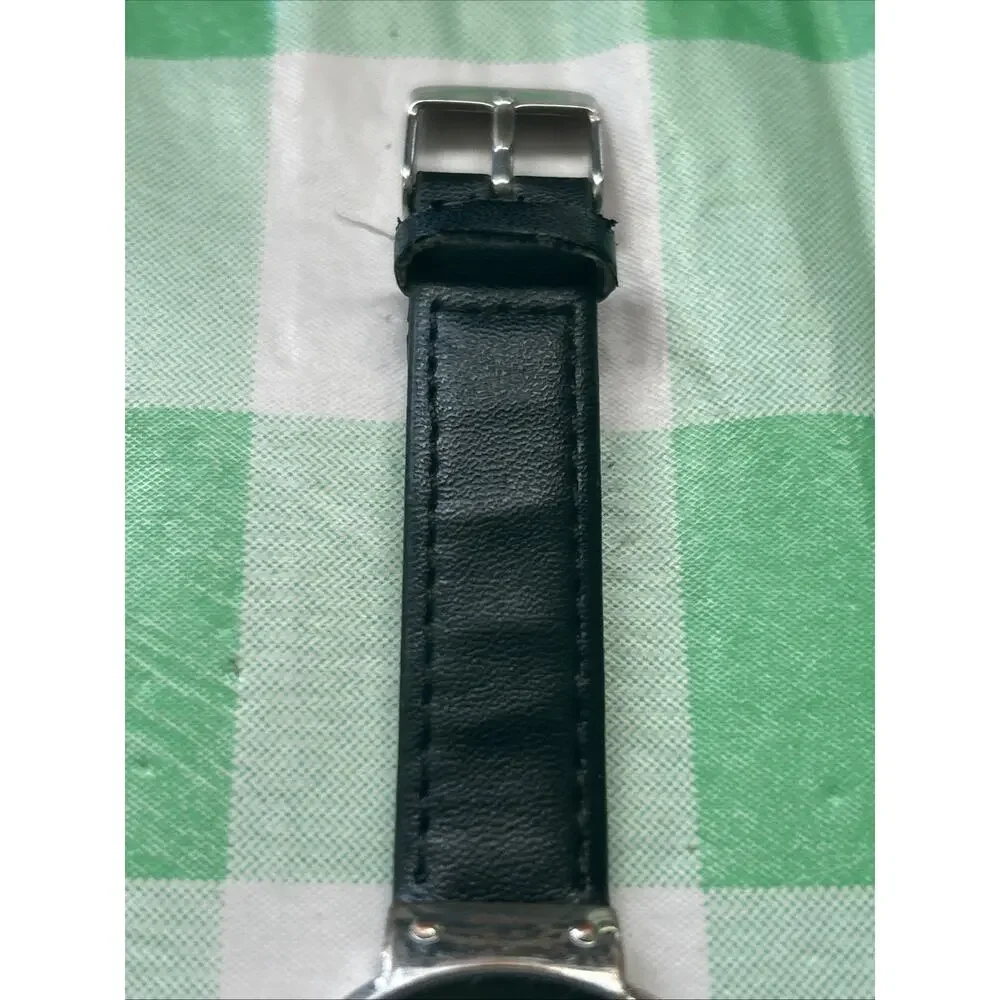 Silver Tone Black Dial Vegan Leather Women’s Quartz Watch